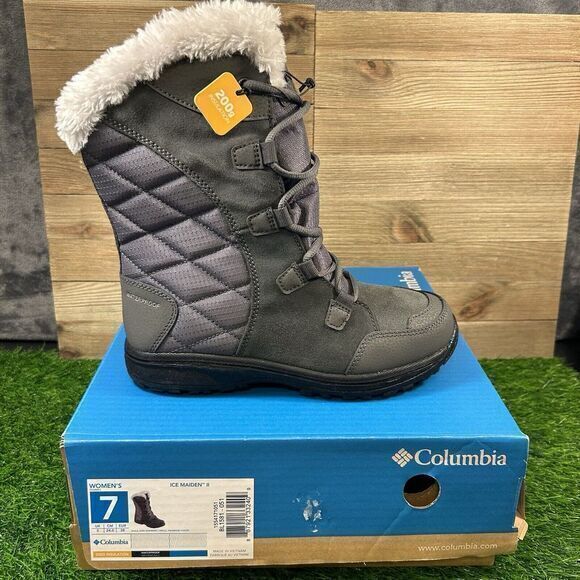 Columbia Ice Maiden II Boots Womens 7 M Gray‎ Outdoor 200g Snow Warm Cozy NEW - Picture 1 of 12